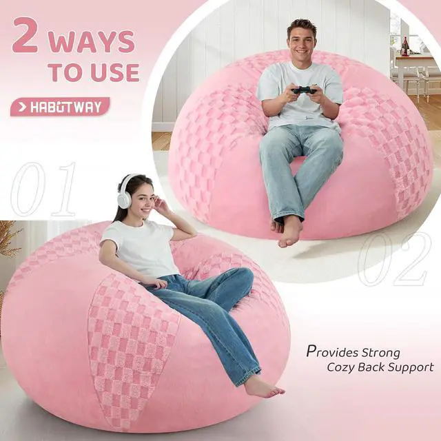 Alt view image 7 of 7 - 6FT Bean Bag Chair Teardrop Beanbag Chair with Memory Foam Filled Soft Checkboard Leaf alongside Plush Bean Bag Sofa with Removable Cover for Living Room,Bedroom-Checkboard Pink
