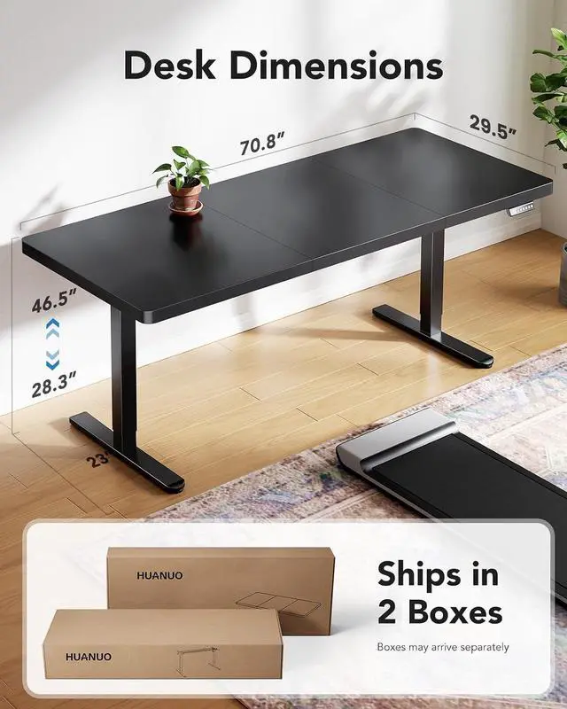 Alt view image 3 of 7 - 71x30 Inch Large Electric Standing Desk, Height Adjustable, Black | Spacious Gaming Electric Desk, 220lbs Carbon Steel Frame with <55dB Brushless Motor & 4 Height Presets. Ships in 2 Packages