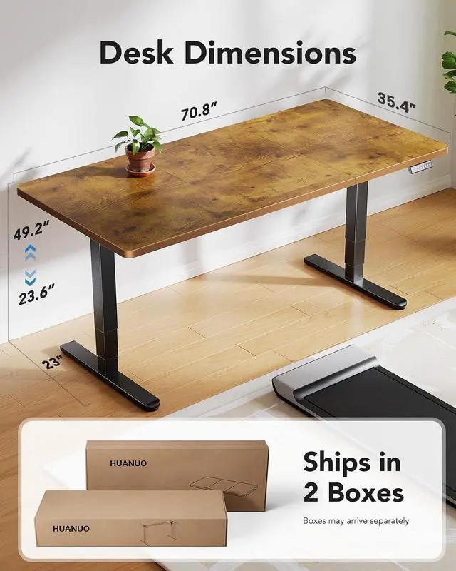 Alt view image 3 of 7 - 71x35 Inch 3-Stage Legs Electric Standing Desk,Large Height Adjustable Office Desk with Brushless Motor,Stand Up Desk with 4 Memory Presets & 2 Hooks,Computer Desk for Home Office,Vintage Brown