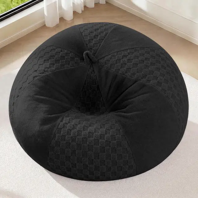 Alt view image 3 of 7 - 4FT Bean Bag Chair Teardrop Beanbag Chair with Memory Foam Filled Soft Plush Leaf alongside Checkboard Bean Bag Sofa with Removable Cover for Living Room,Bedroom-Plush Black