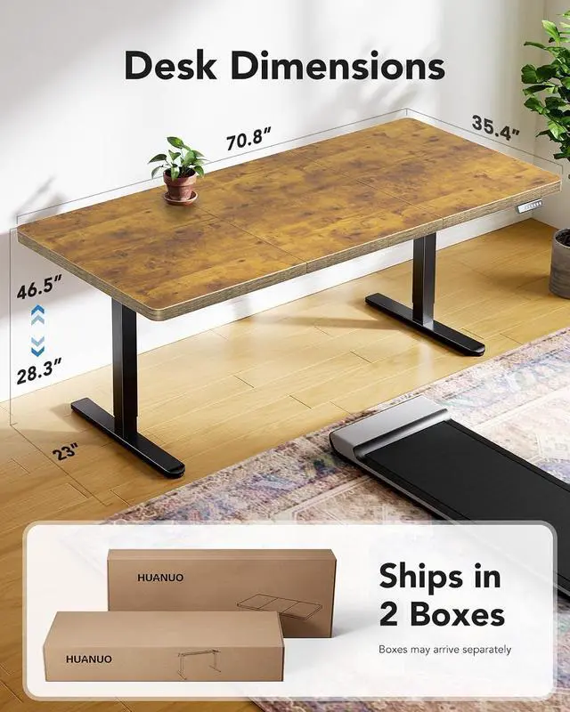 Alt view image 3 of 7 - 71 x 35 inch Electric Standing Desk, Powerful Brushless Motor Large Height Adjustable Table, 4 Memory Preset Sit Stand Up Desk, Home Office Computer Table with Thick T-Shaped Frame, Vintage