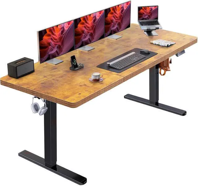 Main image of 71 x 30 inch Electric Standing Desk, Powerful Brushless Motor Large Height Adjustable Table, 4 Memory Preset Sit Stand Up Desk, Home Office Computer Table with Thick T-Shaped Frame, Vintage