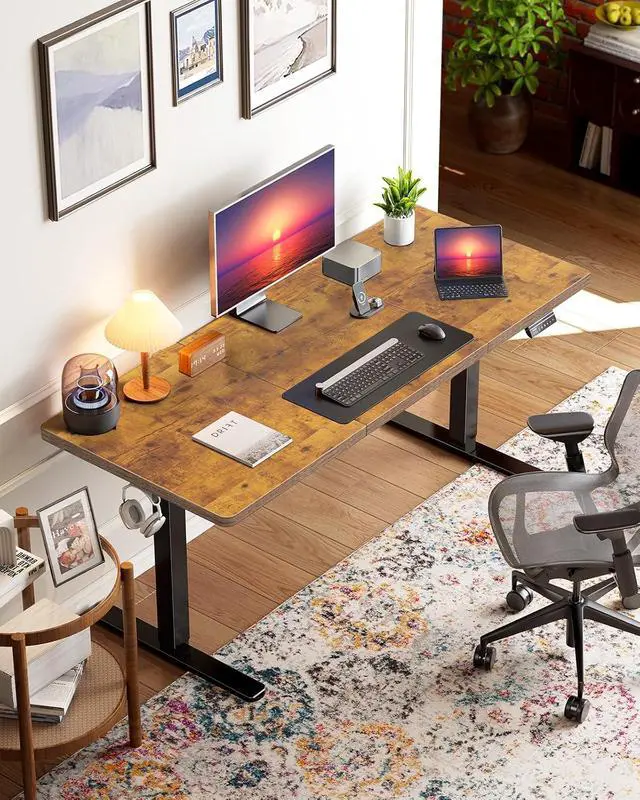 Alt view image 2 of 7 - 71 x 35 inch Electric Standing Desk, Powerful Brushless Motor Large Height Adjustable Table, 4 Memory Preset Sit Stand Up Desk, Home Office Computer Table with Thick T-Shaped Frame, Vintage