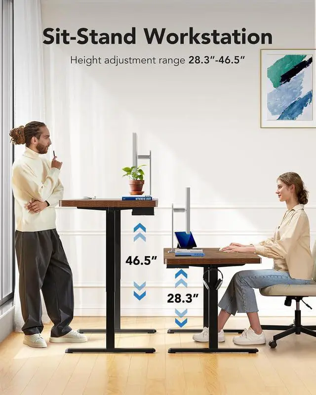 Alt view image 7 of 7 - 71 x 35 inch Electric Standing Desk, Powerful Brushless Motor Large Height Adjustable Table, 4 Memory Preset Sit Stand Up Desk, Home Office Computer Table with Thick T-Shaped Frame, Vintage