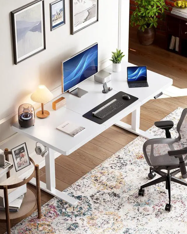 Alt view image 2 of 7 - 60 x 30 inch Large Standing Desk, Powerful Brushless Motor Large Height Adjustable Table, 4 Memory Preset Stand Up Work Station Sit Stand Desk, Home Office with Thick T-Shaped Frame,White