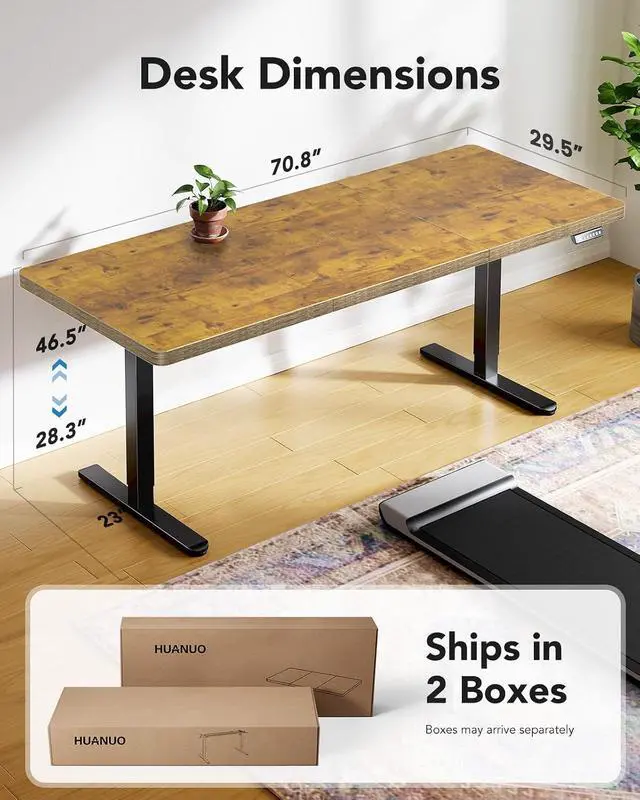 Alt view image 3 of 7 - 71 x 30 inch Electric Standing Desk, Powerful Brushless Motor Large Height Adjustable Table, 4 Memory Preset Sit Stand Up Desk, Home Office Computer Table with Thick T-Shaped Frame, Vintage