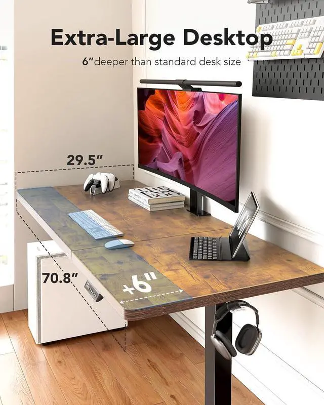 Alt view image 4 of 7 - 71 x 30 inch Electric Standing Desk, Powerful Brushless Motor Large Height Adjustable Table, 4 Memory Preset Sit Stand Up Desk, Home Office Computer Table with Thick T-Shaped Frame, Vintage