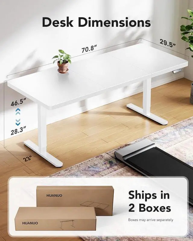 Alt view image 3 of 7 - 71 x 30 inch White Electric Standing Desk, Large Height Adjustable Table, 4 Memory Preset Sit Stand Up Desk, Powerful Brushless Motor Home Office Computer Table with Thick T-Shaped Frame
