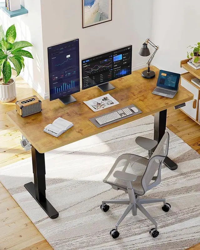 Alt view image 2 of 7 - 71x35 Inch 3-Stage Legs Electric Standing Desk,Large Height Adjustable Office Desk with Brushless Motor,Stand Up Desk with 4 Memory Presets & 2 Hooks,Computer Desk for Home Office,Vintage Brown