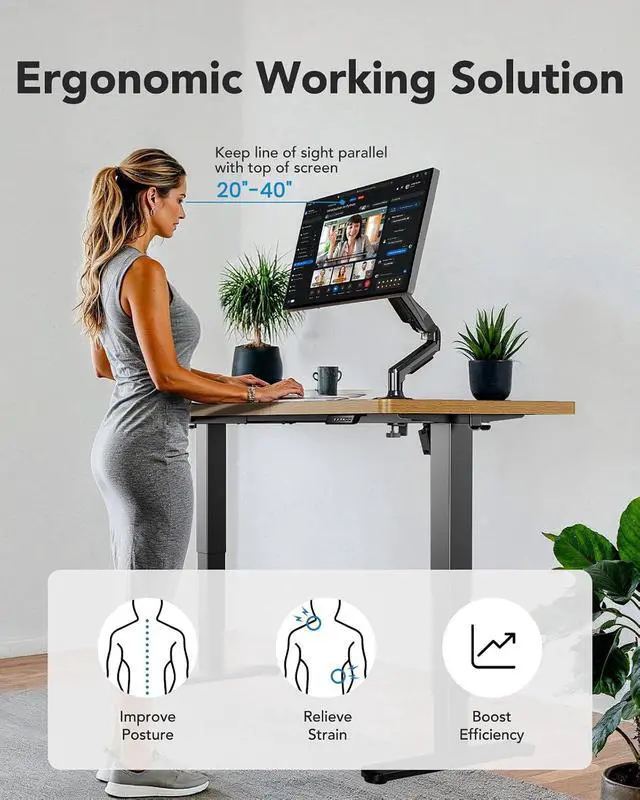 Alt view image 7 of 7 - 71x35 Inch 3-Stage Legs Electric Standing Desk,Large Height Adjustable Office Desk with Brushless Motor,Stand Up Desk with 4 Memory Presets & 2 Hooks,Computer Desk for Home Office,Vintage Brown