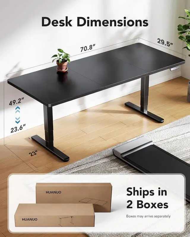 Alt view image 3 of 7 - 70x30 Inch 3-Stage Legs Electric Standing Desk, Large Height Adjustable Office Desk with Brushless Motor, Stand Up Desk with 4 Memory Presets & 2 Hooks, Computer Desk for Home Office, Black