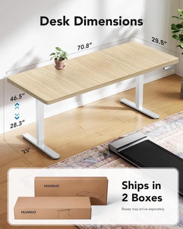 Alt view image 3 of 7 - 71 x 30 inch Electric Standing Desk, Powerful Brushless Motor Large Height Adjustable Table, 4 Memory Preset Sit Stand Up Desk, Home Office Computer Table with Thick T-Shaped Frame, Natural