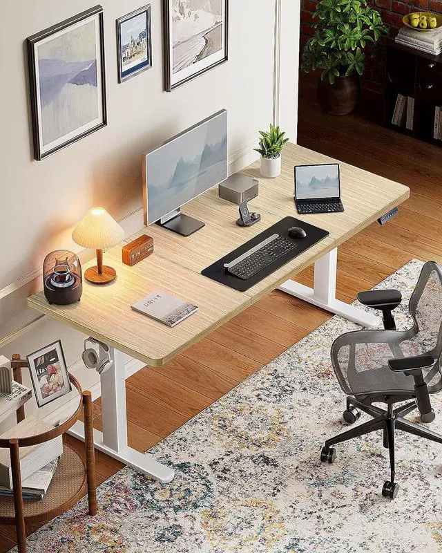 Alt view image 2 of 7 - 71 x 30 inch Electric Standing Desk, Powerful Brushless Motor Large Height Adjustable Table, 4 Memory Preset Sit Stand Up Desk, Home Office Computer Table with Thick T-Shaped Frame, Natural