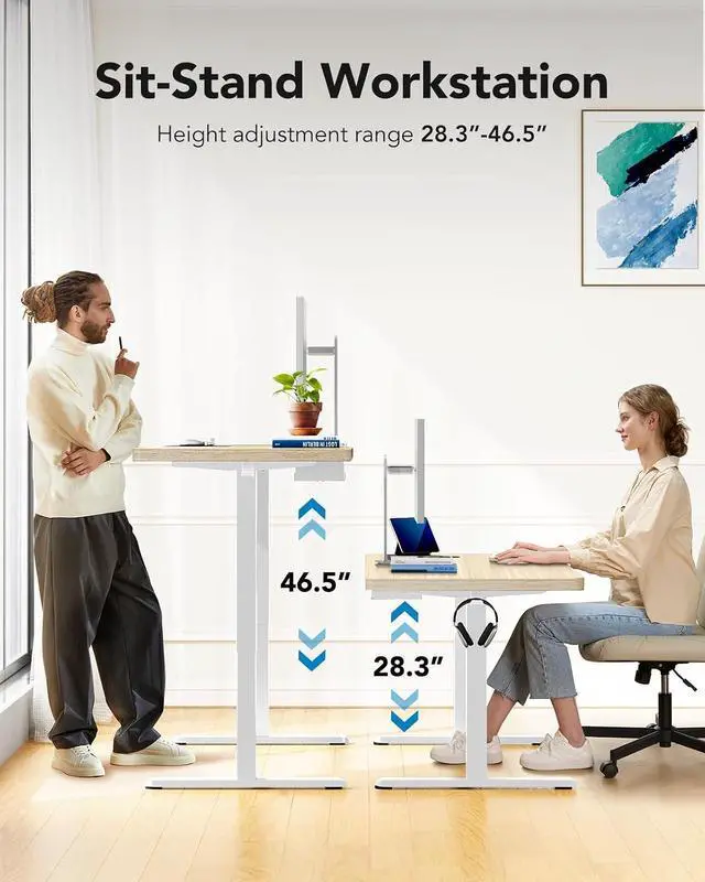 Alt view image 7 of 7 - 71 x 30 inch Electric Standing Desk, Powerful Brushless Motor Large Height Adjustable Table, 4 Memory Preset Sit Stand Up Desk, Home Office Computer Table with Thick T-Shaped Frame, Natural
