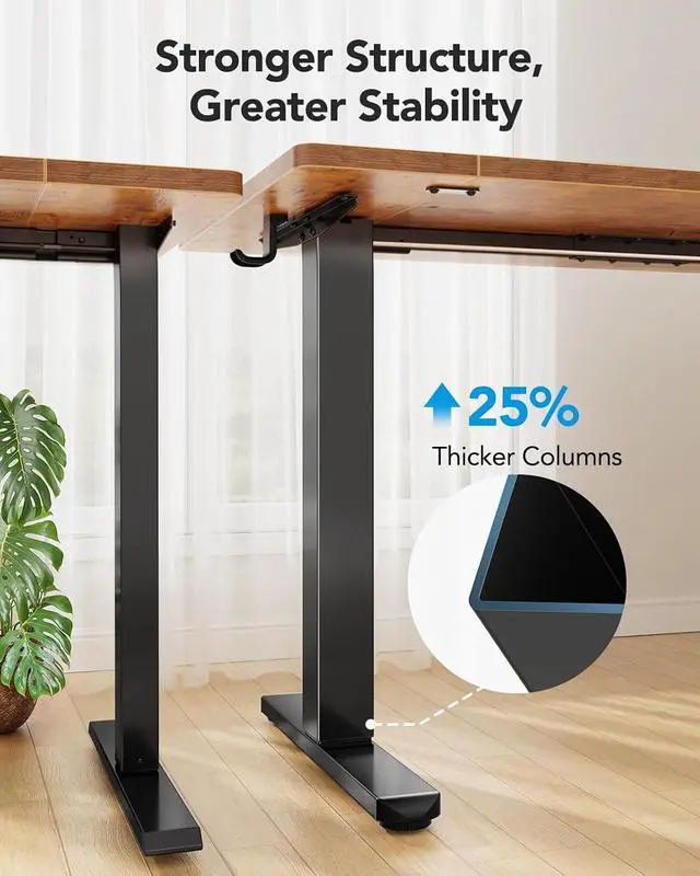Alt view image 4 of 7 - 48 x 24 inch Electric Standing Desk, Height Adjustable Table with Headphone Hooks & Cable Manager, Sit to Stand up Desk for Home Office, Vintage Brown