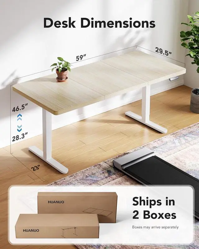 Alt view image 3 of 7 - 60 x 30 inch Large Standing Desk, Powerful Brushless Motor Large Height Adjustable Table, 4 Memory Preset Stand Up Work Station Sit Stand Desk, Home Office with Thick T-Shaped Frame,Natural