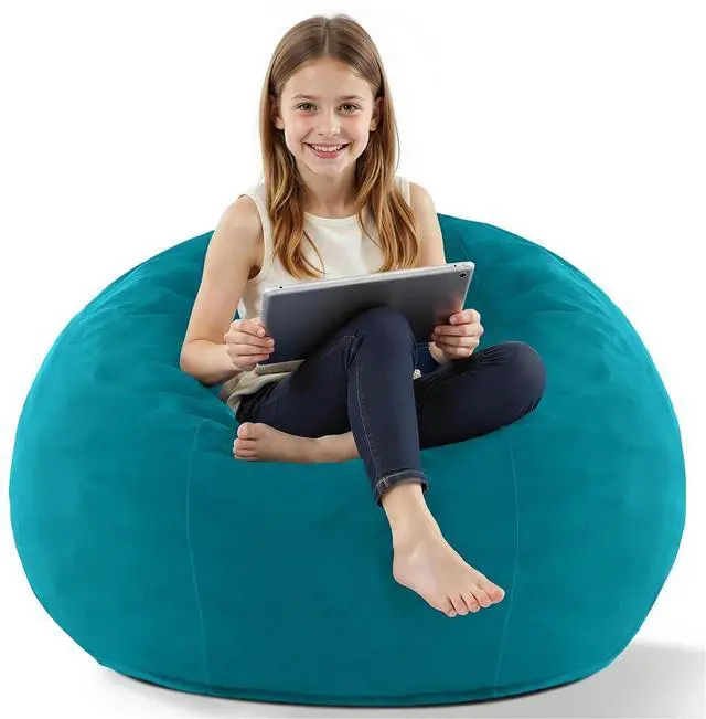 Main image of 2FT Bean Bag Chair, 2' Beanbags Small Bean Bag Chairs with Filling, Teardrop Bean Bag Chair Luxurious Velvet Ultra Soft Fur with Removable Cover (Dark Green)