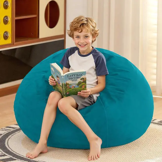 Alt view image 2 of 7 - 2FT Bean Bag Chair, 2' Beanbags Small Bean Bag Chairs with Filling, Teardrop Bean Bag Chair Luxurious Velvet Ultra Soft Fur with Removable Cover (Dark Green)
