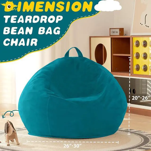 Alt view image 3 of 7 - 2FT Bean Bag Chair, 2' Beanbags Small Bean Bag Chairs with Filling, Teardrop Bean Bag Chair Luxurious Velvet Ultra Soft Fur with Removable Cover (Dark Green)