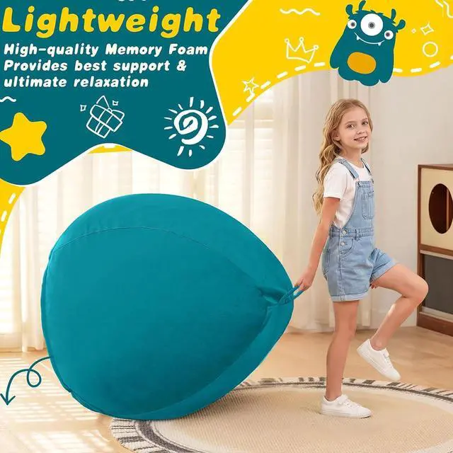 Alt view image 5 of 7 - 2FT Bean Bag Chair, 2' Beanbags Small Bean Bag Chairs with Filling, Teardrop Bean Bag Chair Luxurious Velvet Ultra Soft Fur with Removable Cover (Dark Green)