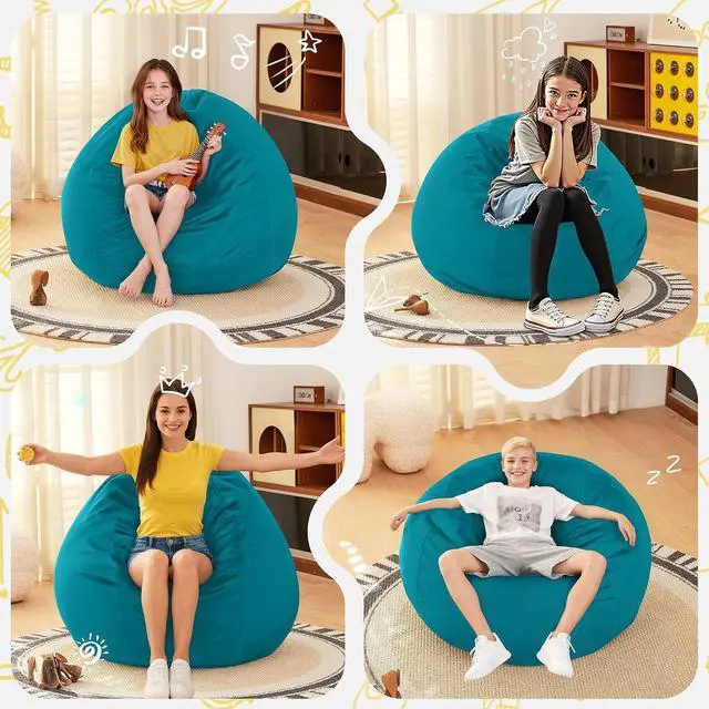 Alt view image 6 of 7 - 2FT Bean Bag Chair, 2' Beanbags Small Bean Bag Chairs with Filling, Teardrop Bean Bag Chair Luxurious Velvet Ultra Soft Fur with Removable Cover (Dark Green)