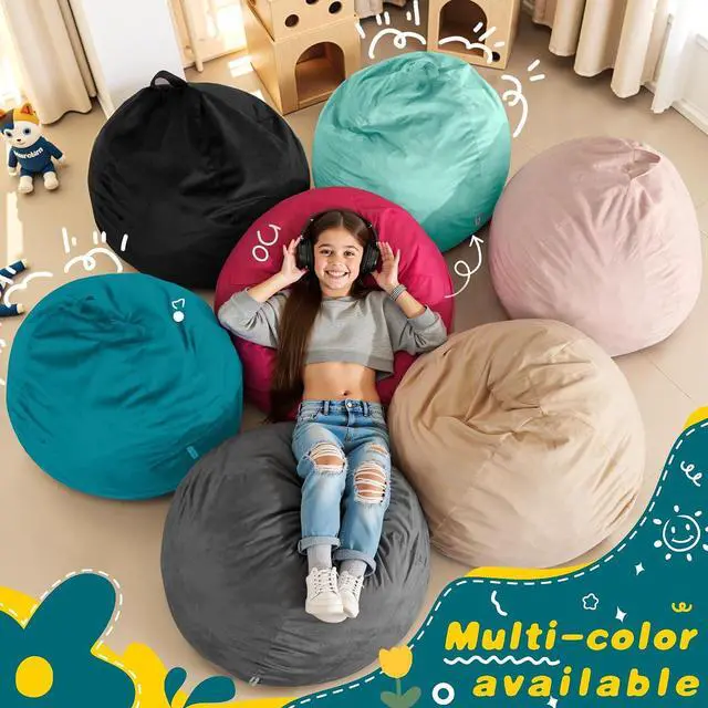 Alt view image 7 of 7 - 2FT Bean Bag Chair, 2' Beanbags Small Bean Bag Chairs with Filling, Teardrop Bean Bag Chair Luxurious Velvet Ultra Soft Fur with Removable Cover (Dark Green)