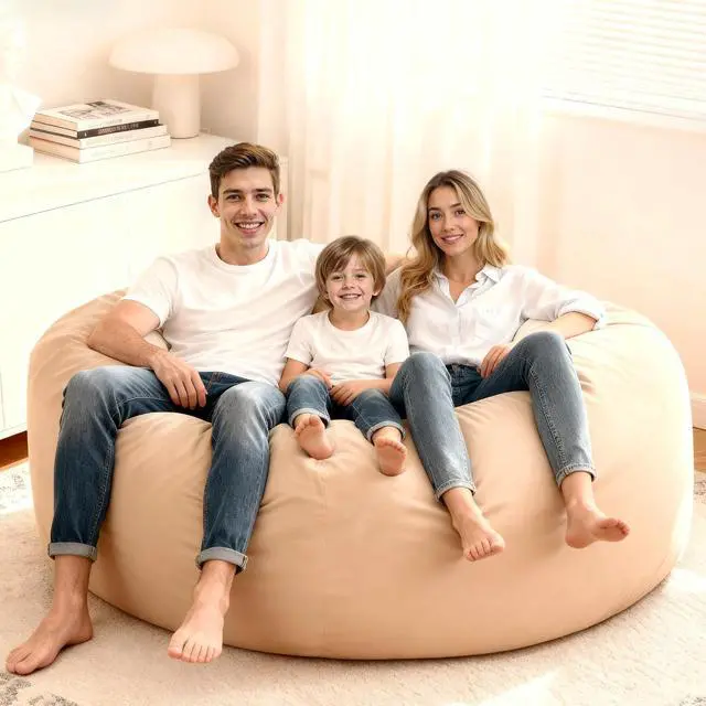 Alt view image 2 of 7 - Bean Bag Chair: Giant 6' Memory Foam Furniture Bean Bag Chair with Microfiber Cover - 6Ft,Khaki