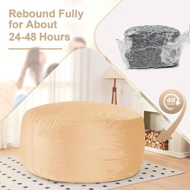 Alt view image 6 of 7 - Bean Bag Chair: Giant 6' Memory Foam Furniture Bean Bag Chair with Microfiber Cover - 6Ft,Khaki