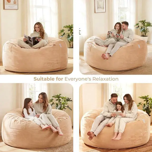 Alt view image 5 of 7 - Bean Bag Chair: Giant 6' Memory Foam Furniture Bean Bag Chair with Microfiber Cover - 6Ft,Khaki