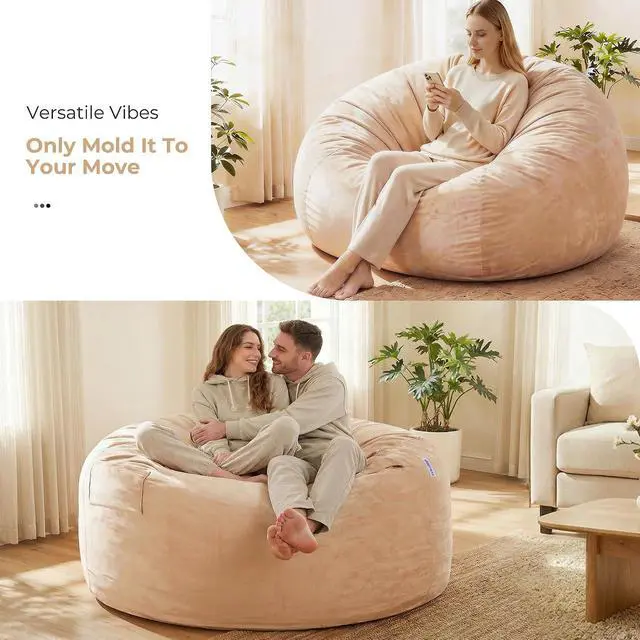 Alt view image 7 of 7 - Bean Bag Chair: Giant 6' Memory Foam Furniture Bean Bag Chair with Microfiber Cover - 6Ft,Khaki