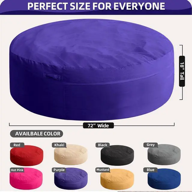 Alt view image 3 of 7 - XX-Large Bean Bag Chair: Giant 7' Memory Foam Furniture Bean Bag Chairs for Adults with Microfiber Cover 7Ft (Purple)