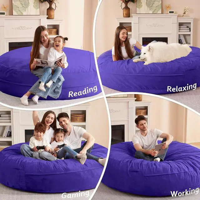 Alt view image 5 of 7 - XX-Large Bean Bag Chair: Giant 7' Memory Foam Furniture Bean Bag Chairs for Adults with Microfiber Cover 7Ft (Purple)