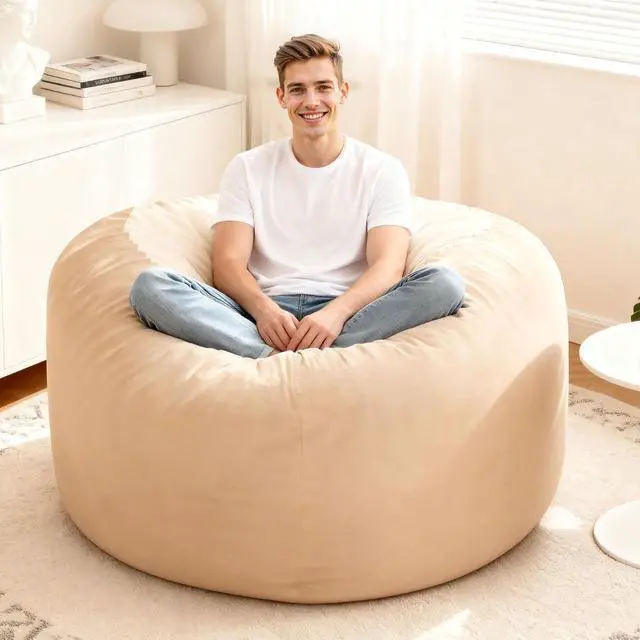Alt view image 2 of 7 - Bean Bag Chair: Giant 4' Memory Foam Furniture Bean Bag Chairs for Adults with Microfiber Cover 4Ft (Khaki)