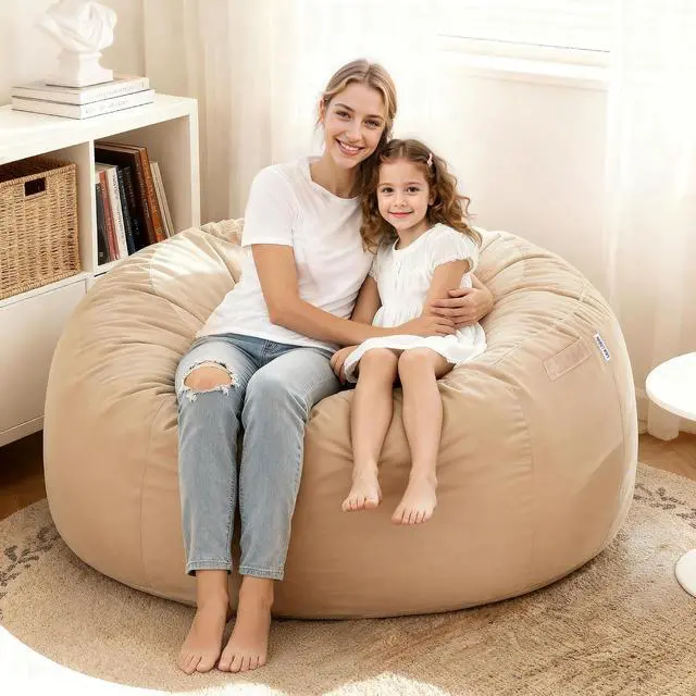 Alt view image 4 of 7 - Bean Bag Chair: Giant 4' Memory Foam Furniture Bean Bag Chairs for Adults with Microfiber Cover 4Ft (Khaki)