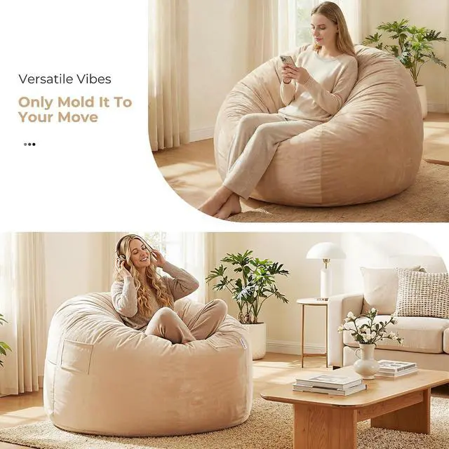 Alt view image 7 of 7 - Bean Bag Chair: Giant 4' Memory Foam Furniture Bean Bag Chairs for Adults with Microfiber Cover 4Ft (Khaki)