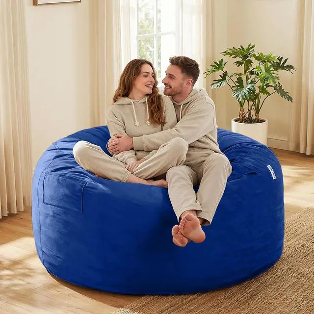 Alt view image 2 of 7 - Bean Bag Chair: Giant 5' Memory Foam Furniture Bean Bag Chair for Adults with Microfiber Cover 5Ft (Blue)