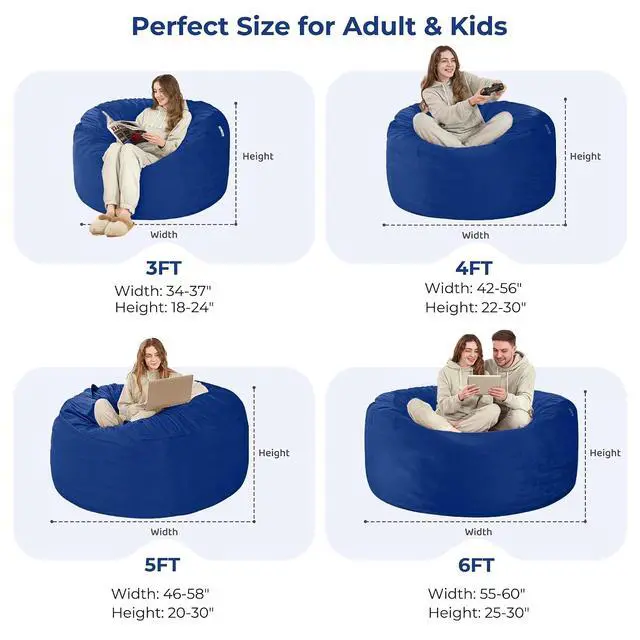 Alt view image 3 of 7 - Bean Bag Chair: Giant 5' Memory Foam Furniture Bean Bag Chair for Adults with Microfiber Cover 5Ft (Blue)