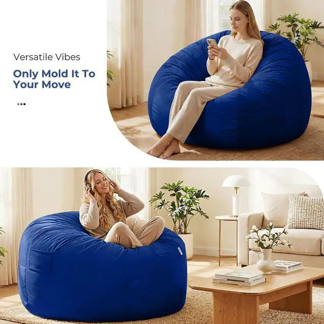 Alt view image 7 of 7 - Bean Bag Chair: Giant 5' Memory Foam Furniture Bean Bag Chair for Adults with Microfiber Cover 5Ft (Blue)