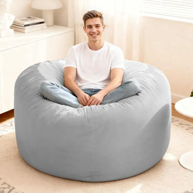 Alt view image 2 of 7 - Bean Bag Chair: Giant 4' Memory Foam Furniture Bean Bag Chairs for Adults with Microfiber Cover 4Ft (Light Grey)