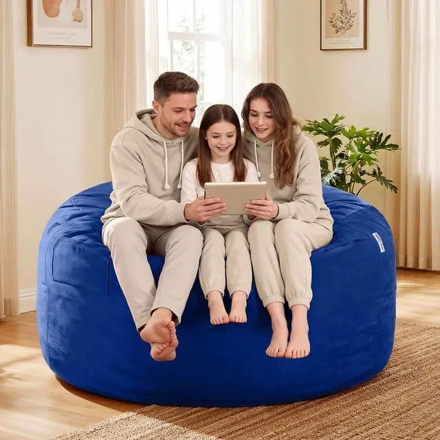 Alt view image 5 of 7 - Bean Bag Chair: Giant 5' Memory Foam Furniture Bean Bag Chair for Adults with Microfiber Cover 5Ft (Blue)