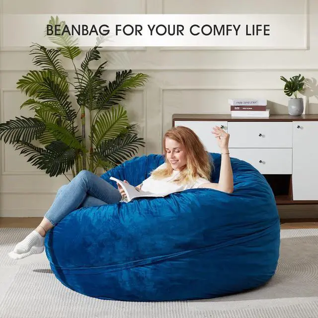 Alt view image 6 of 7 - Bean Bag Chair: Giant 5' Memory Foam Furniture Bean Bag Chair for Adults with Microfiber Cover 5Ft (Blue)