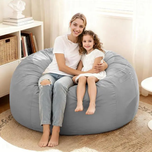 Alt view image 4 of 7 - Bean Bag Chair: Giant 4' Memory Foam Furniture Bean Bag Chairs for Adults with Microfiber Cover 4Ft (Light Grey)