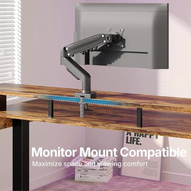 Alt view image 4 of 7 - 63 x 26 Electric Standing Desk with 2 Drawers &24.4 Large Keyboard Tray, C-Clamp Mount Compatible, Adjustable Computer Desk for Office, Sit Stand Up Desk with 4 Height Presets, Vintage Brown