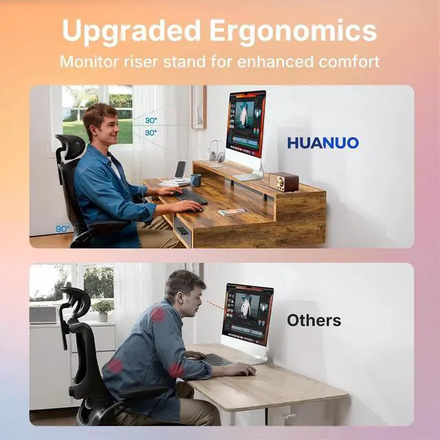 Alt view image 5 of 7 - 63 x 26 Electric Standing Desk with 2 Drawers &24.4 Large Keyboard Tray, C-Clamp Mount Compatible, Adjustable Computer Desk for Office, Sit Stand Up Desk with 4 Height Presets, Vintage Brown