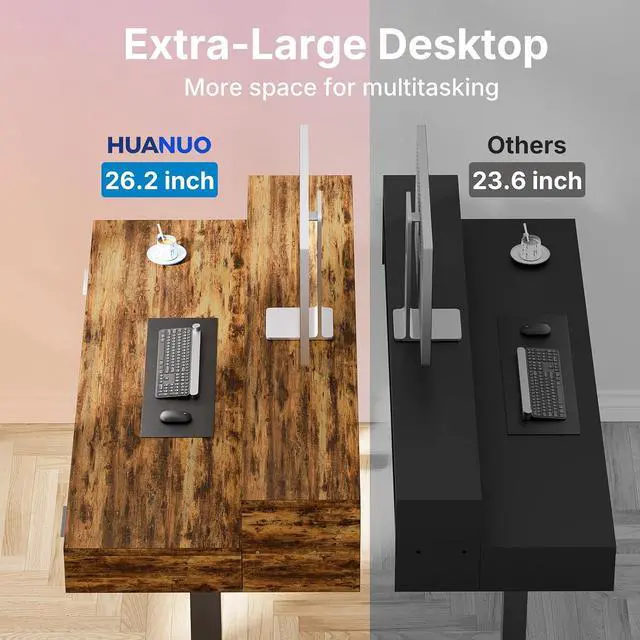 Alt view image 6 of 7 - 63 x 26 Electric Standing Desk with 2 Drawers &24.4 Large Keyboard Tray, C-Clamp Mount Compatible, Adjustable Computer Desk for Office, Sit Stand Up Desk with 4 Height Presets, Vintage Brown