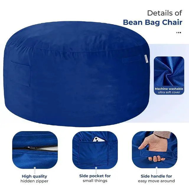 Alt view image 4 of 7 - Bean Bag Chair: Giant 5' Memory Foam Furniture Bean Bag Chair for Adults with Microfiber Cover 5Ft (Blue)
