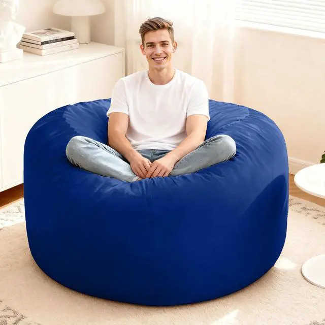 Alt view image 2 of 7 - Bean Bag Chair: Giant 4' Memory Foam Furniture Bean Bag Chairs for Adults with Microfiber Cover 4Ft (Blue)