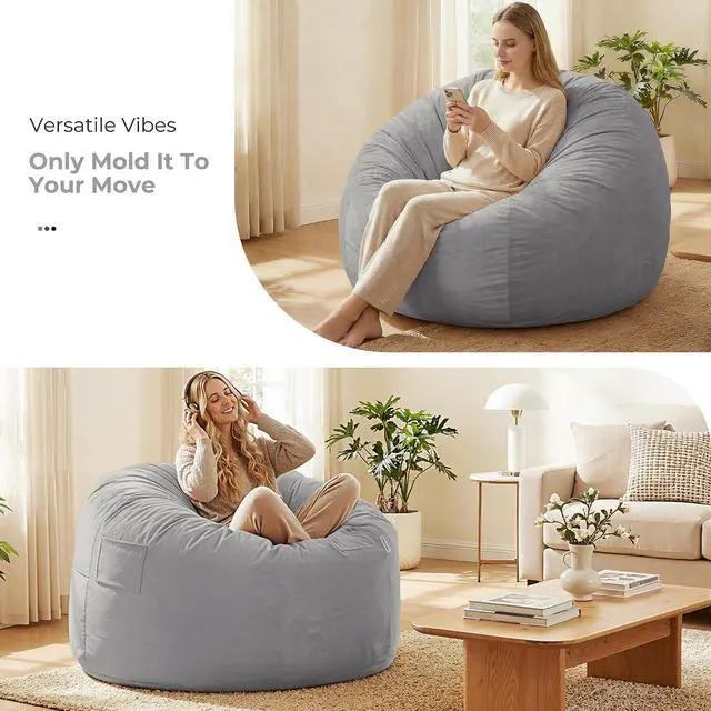 Alt view image 7 of 7 - Bean Bag Chair: Giant 4' Memory Foam Furniture Bean Bag Chairs for Adults with Microfiber Cover 4Ft (Light Grey)