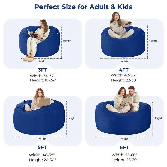 Alt view image 3 of 7 - Bean Bag Chair: Giant 4' Memory Foam Furniture Bean Bag Chairs for Adults with Microfiber Cover 4Ft (Blue)