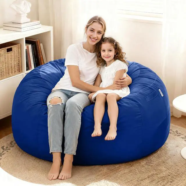 Alt view image 4 of 7 - Bean Bag Chair: Giant 4' Memory Foam Furniture Bean Bag Chairs for Adults with Microfiber Cover 4Ft (Blue)